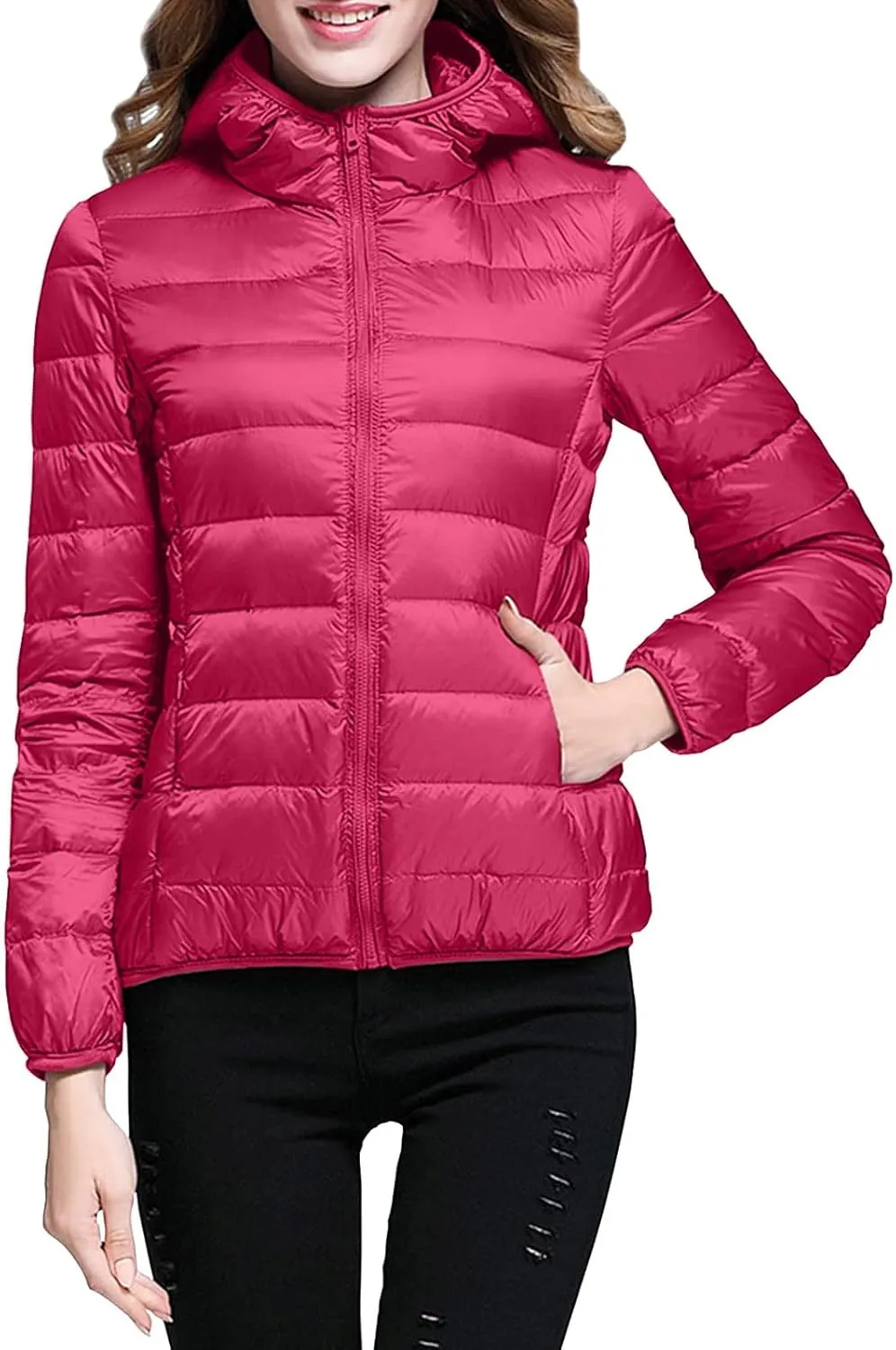 Womens Lightweight Packable Down Jacket Lightweight Puffer Coat with Hood Winter Warm Travel Puffer Jackets for Women