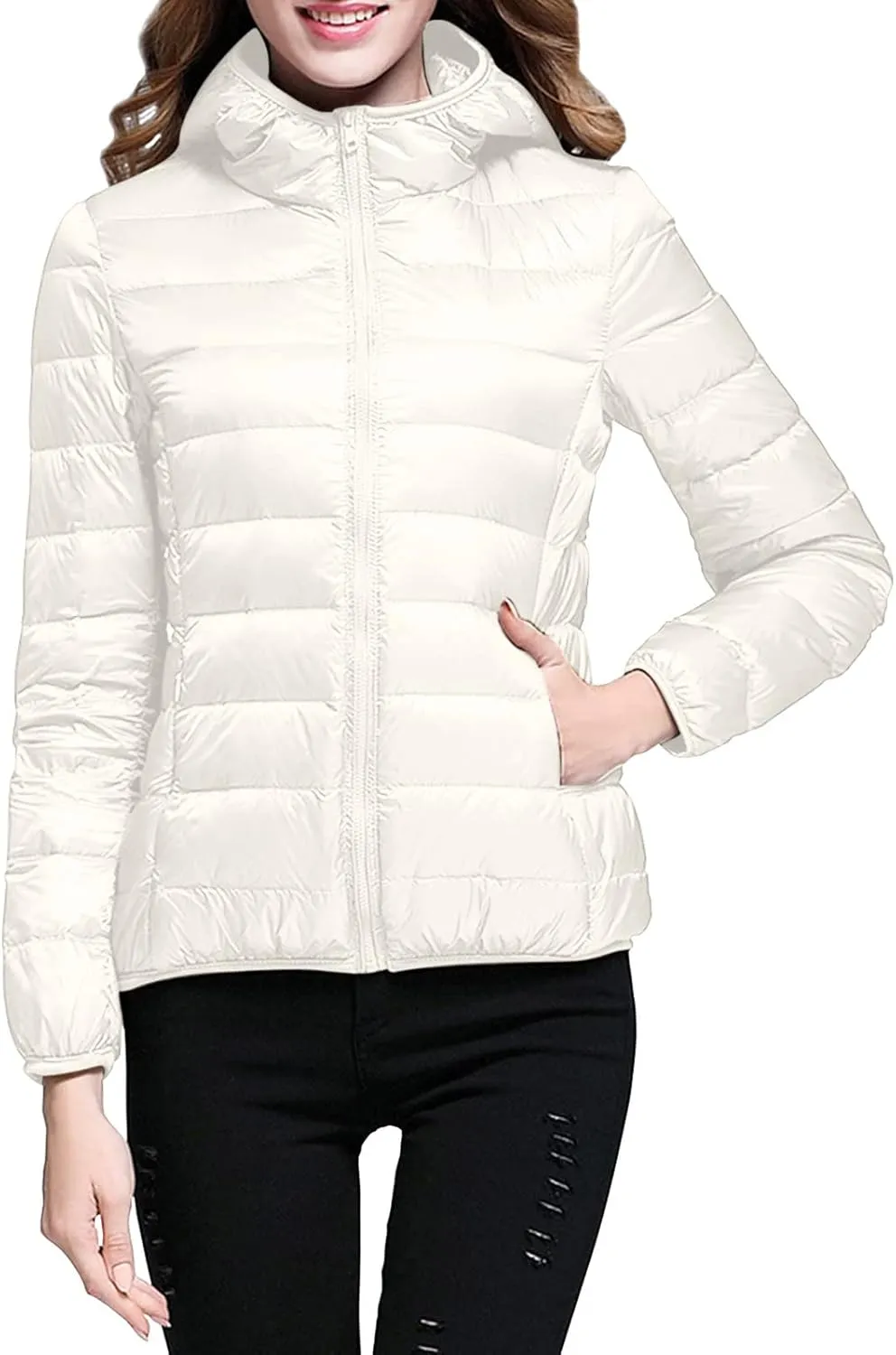 Womens Lightweight Packable Down Jackets Lightweight Puffer Coat with Hood Winter Warm Travel Puffer Jacket for Women