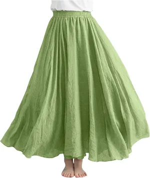 Womens Linen Maxi Skirts Flowy Elegant Pleated Solid Color Skirt High Waisted Plus Size 2025 Trendy Summer Dress