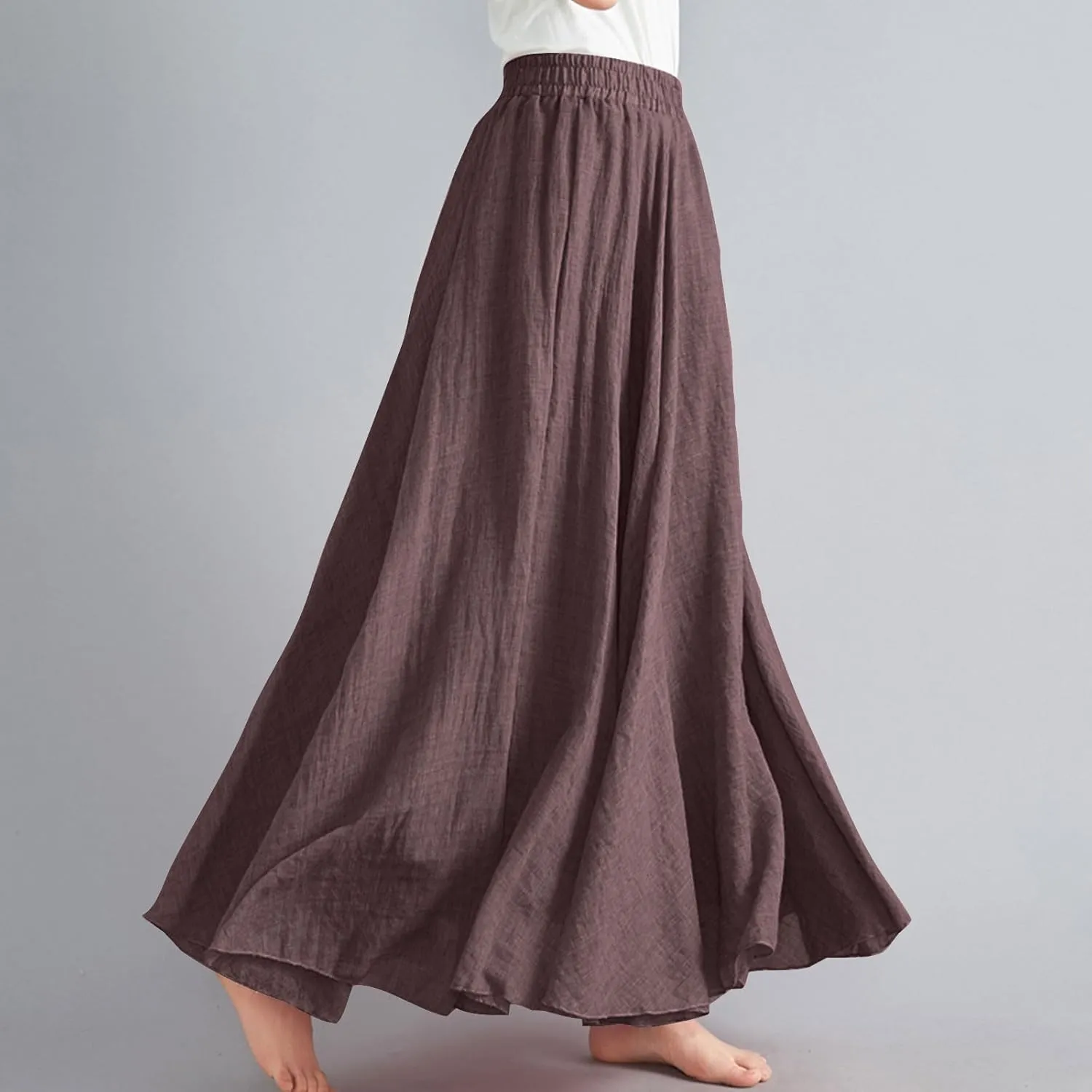 Womens Linen Maxi Skirts Flowy Elegant Pleated Solid Color Skirt High Waisted Plus Size 2025 Trendy Summer Dress