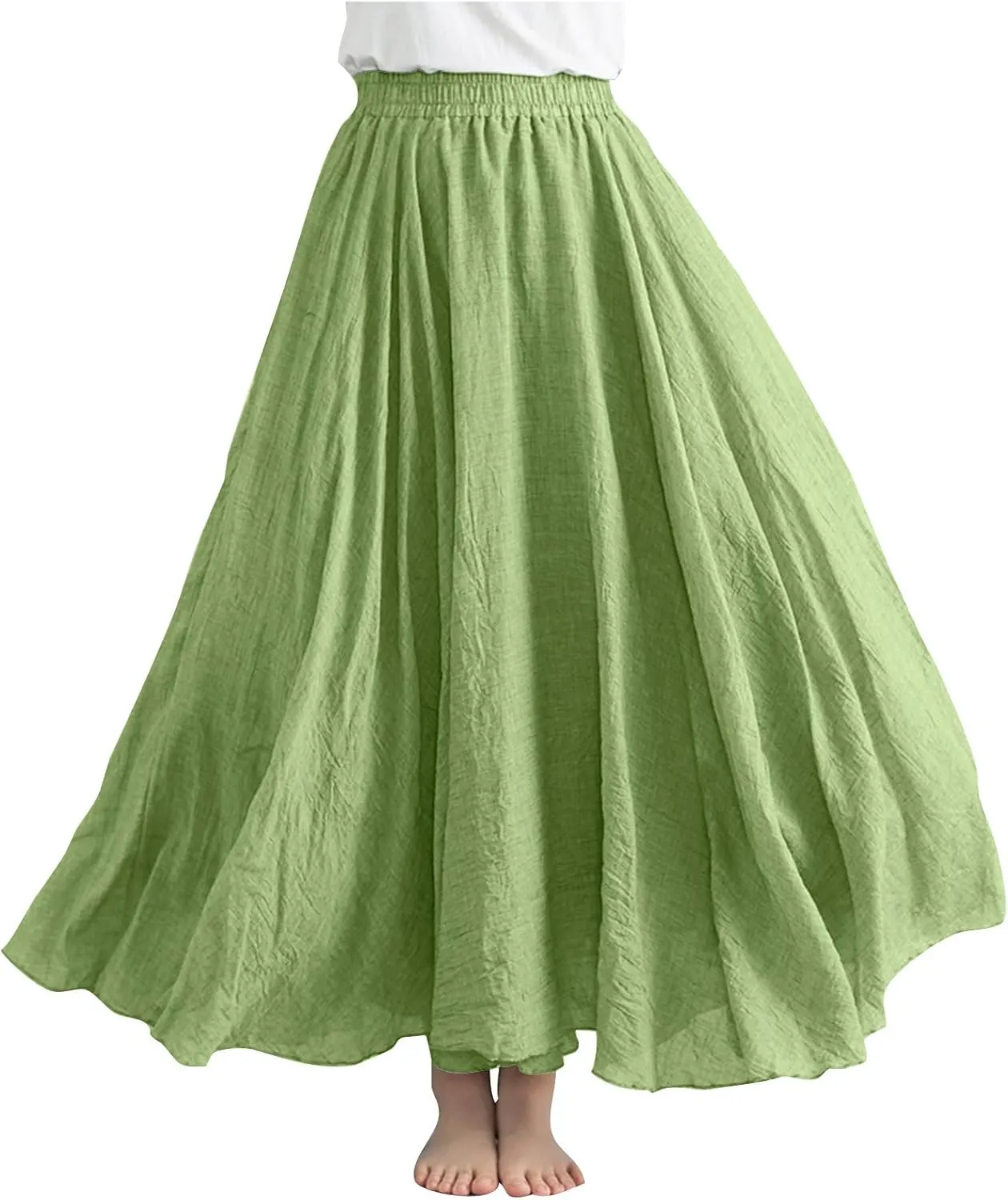 Womens Linen Maxi Skirts Flowy Elegant Pleated Solid Color Skirt High Waisted Plus Size 2025 Trendy Summer Dress