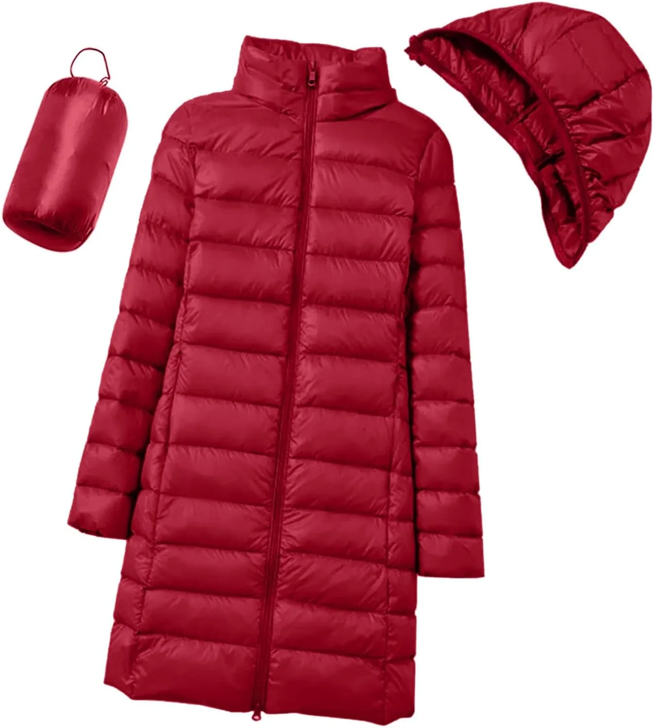 Women's Long Down Coat Hooded Winter Packable Puffer Jacket Ultra Light Quilted Winter Coat with Pocket Outerwear