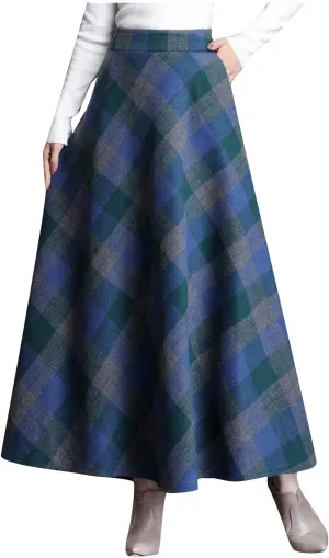 Women's Long Plaid Skirt Fall Winter High Waist A-line Pleated Maxi Skirts 2025 Spring Summer Trendy Vintage Dress