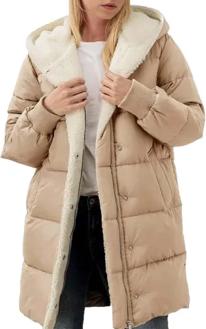 Womens Long Puffer Jacket Casual Reversible Fleece Down Coats Loose Fit Windbreaked Winter Oversized Outfits Hooded