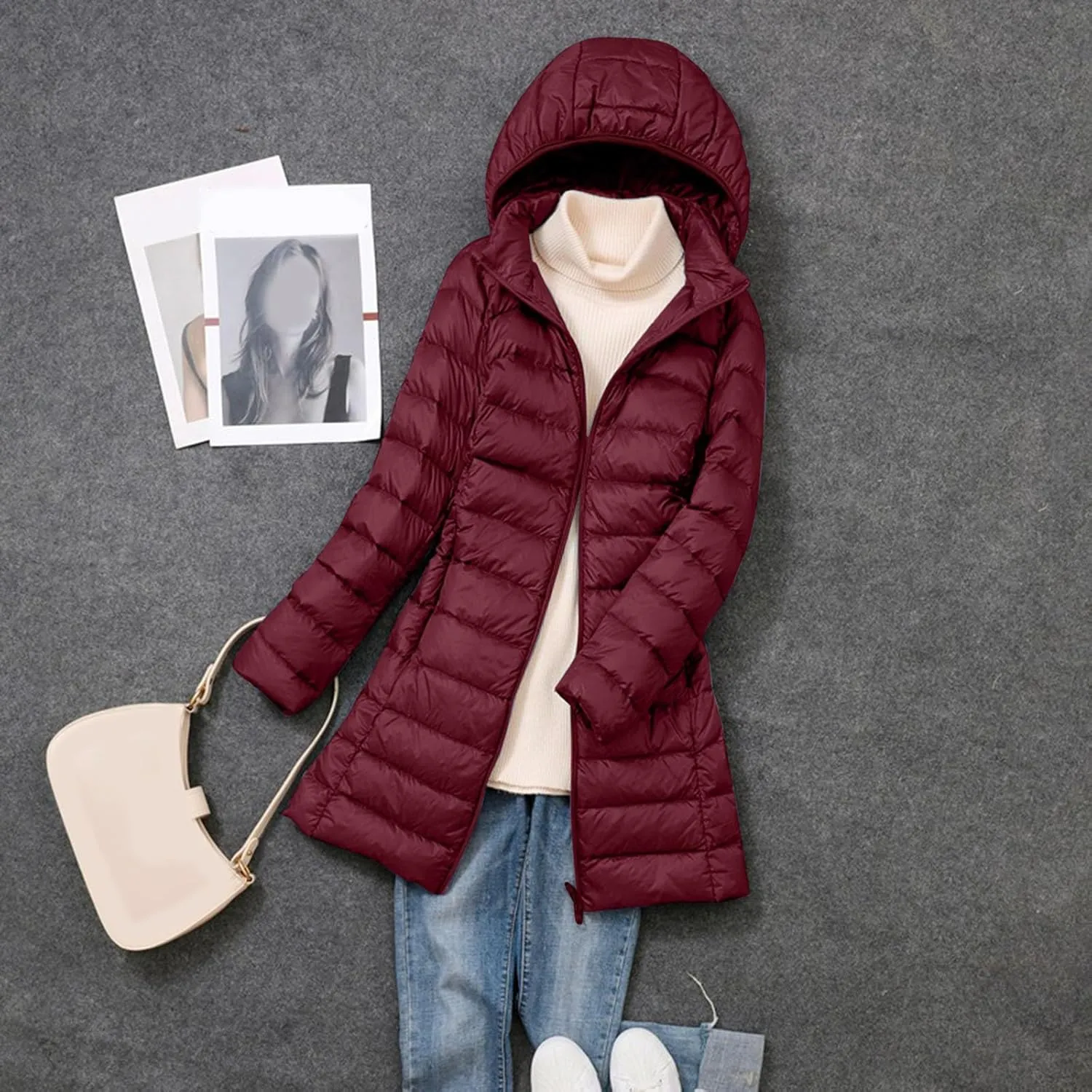 Womens Long Puffer Jacket Warm Packable Down Jackets Lightweight Hooded Jacket Short Down Coats