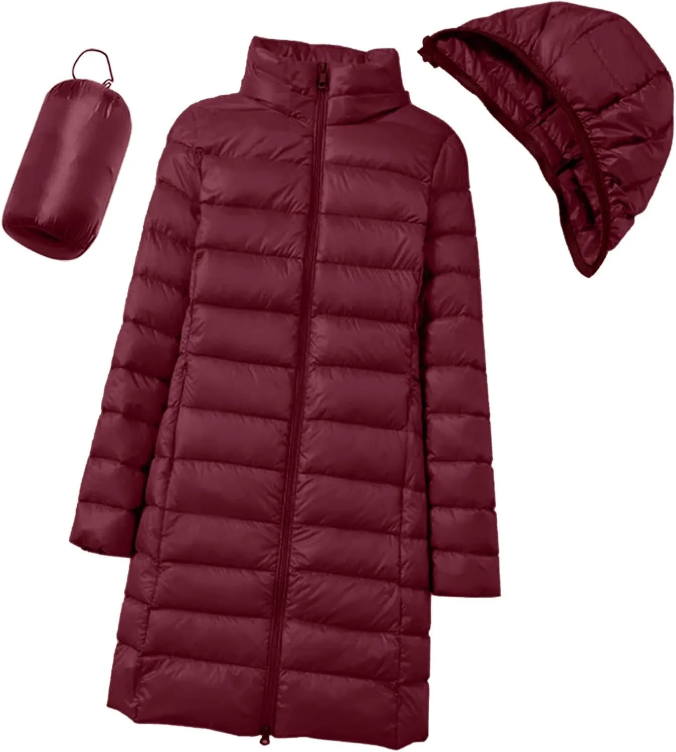 Womens Long Puffer Jacket Warm Packable Down Jackets Lightweight Hooded Jacket Short Down Coats