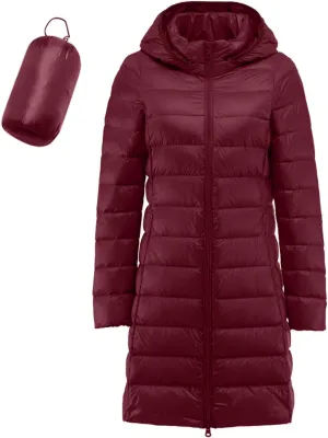 Womens Long Puffer Jacket Warm Packable Down Jackets Lightweight Hooded Jacket Short Down Coats