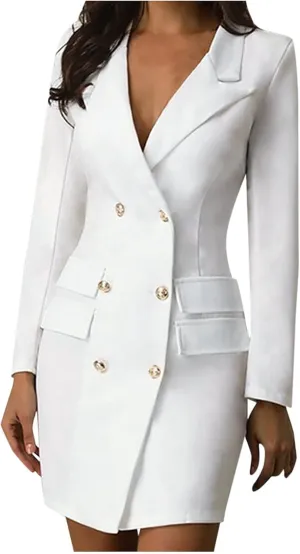 Womens Long Sleeve Blazer Dress Double Breasted Lapel Sheath Mini Dress Fall Slim Fitted Lightweight Pencil Dresses