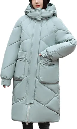 Women's Long Winter Coats Parka Hooded Puffer Jacket Thickened Maxi Down Oversized Baggy Zip Outerwear