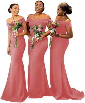 Womens Off The Shoulder Satin Bridesmaid Dresses Wedding Dress Prom 2025 Mermaid Formal Evening Gown QM72888