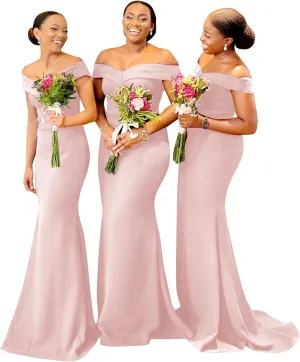 Womens Off The Shoulder Satin Bridesmaid Dresses Wedding Dress Prom 2025 Mermaid Formal Evening Gown QM72888
