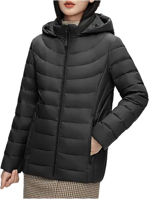 Womens Oversized Puffer Jackets Stand Collar Puffer Down Coat with Hood Lightweight Zip Quilted Down Coats Plus Size