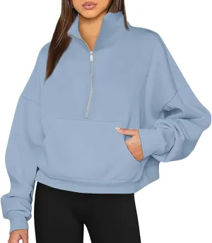 Womens Oversized Sweatshirts Fall Fashion 2024 Half Zip Cropped Pullover Hoodies Long Sleeve Fleece Y2k Sweatshirts