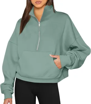 Womens Oversized Sweatshirts Fall Fashion 2024 Half Zip Cropped Pullover Hoodies Long Sleeve Fleece Y2k Sweatshirts
