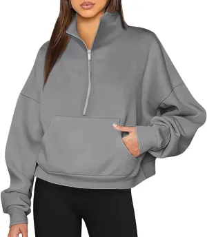 Womens Oversized Sweatshirts Fall Fashion 2024 Half Zip Cropped Pullover Hoodies Long Sleeve Fleece Y2k Sweatshirts