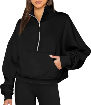 Womens Oversized Sweatshirts Fall Fashion 2024 Half Zip Cropped Pullover Hoodies Long Sleeve Fleece Y2k Sweatshirts