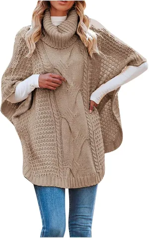 Women's Oversized Turtleneck Batwing Sleeve Knitted Pullovers 2024 Fall Winter Sweater Loose Casual Solid Sweater Tops