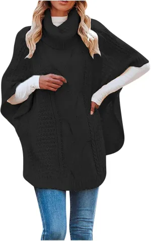 Women's Oversized Turtleneck Batwing Sleeve Knitted Pullovers 2024 Fall Winter Sweater Loose Casual Solid Sweater Tops