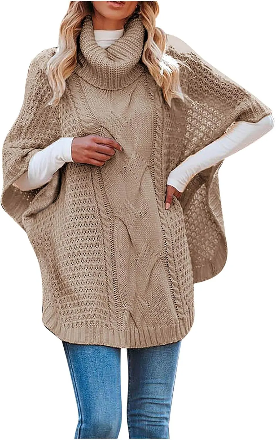 Women's Oversized Turtleneck Batwing Sleeve Knitted Pullovers 2024 Fall Winter Sweater Loose Casual Solid Sweater Tops