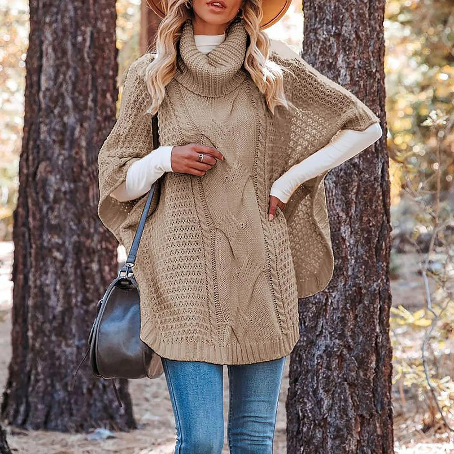 Women's Oversized Turtleneck Batwing Sleeve Knitted Pullovers 2024 Fall Winter Sweater Loose Casual Solid Sweater Tops