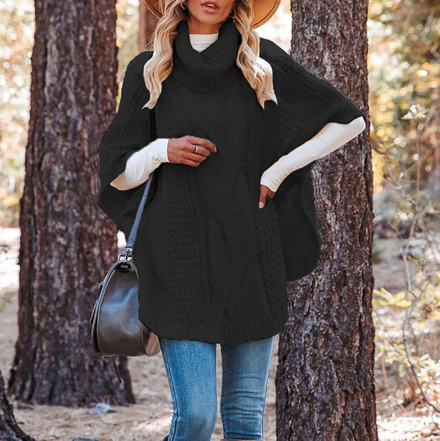 Women's Oversized Turtleneck Batwing Sleeve Knitted Pullovers 2024 Fall Winter Sweater Loose Casual Solid Sweater Tops