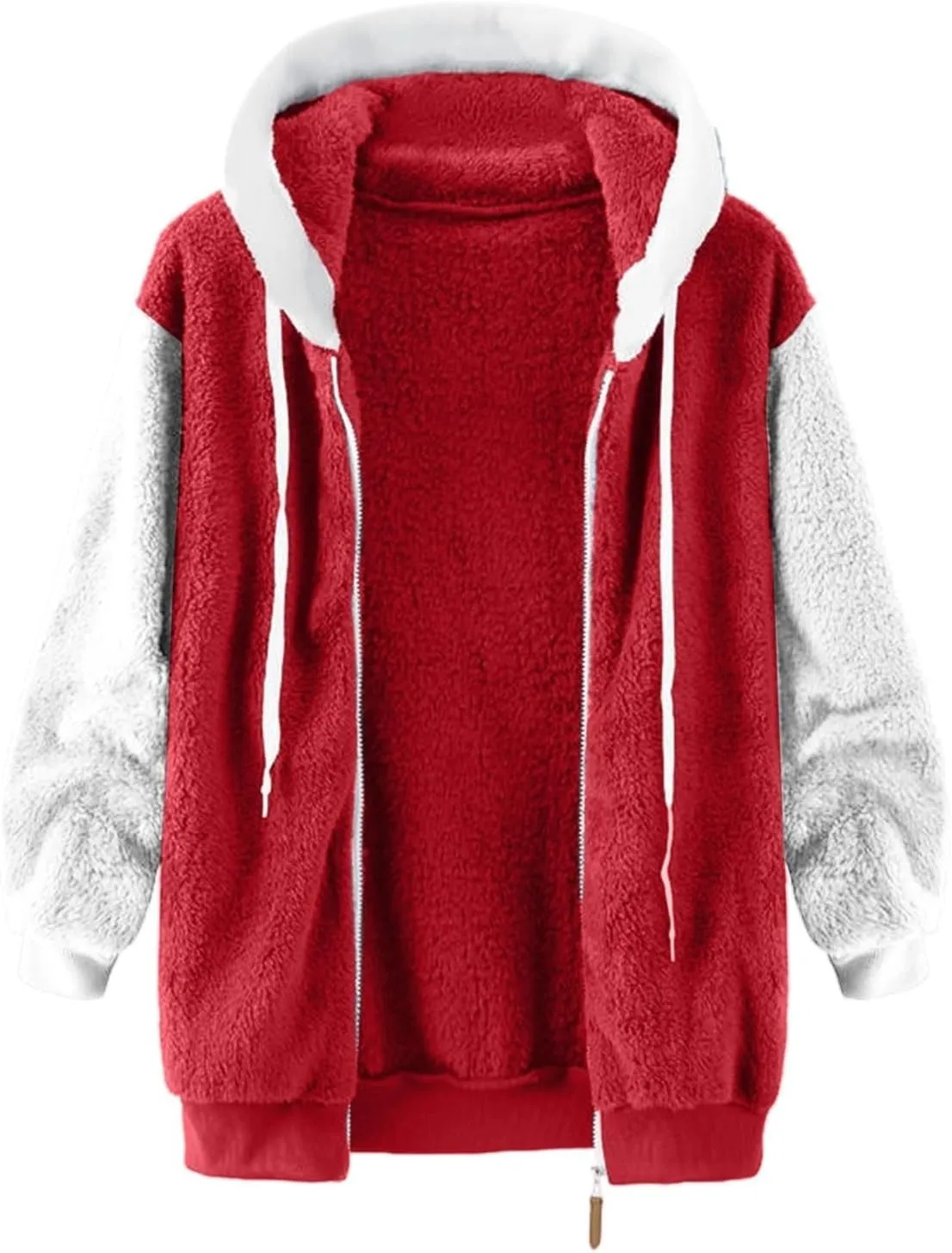 Womens Oversized Zip Up Coat Fuzzy Fleece Sherpa Jacket with Pockets Hoodie Outerwear Fall and Winter
