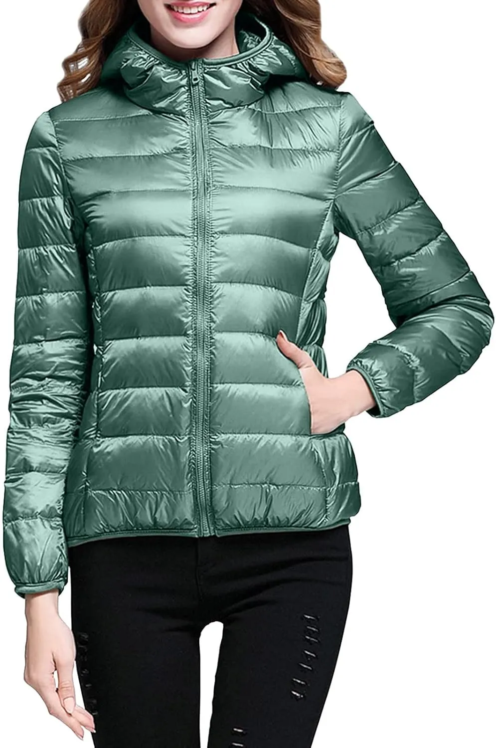 Women's Packable Down Jackets Solid Windproof Quilted Puffer Coat Winter Warm Light Insulated Puffer Jacket for Women