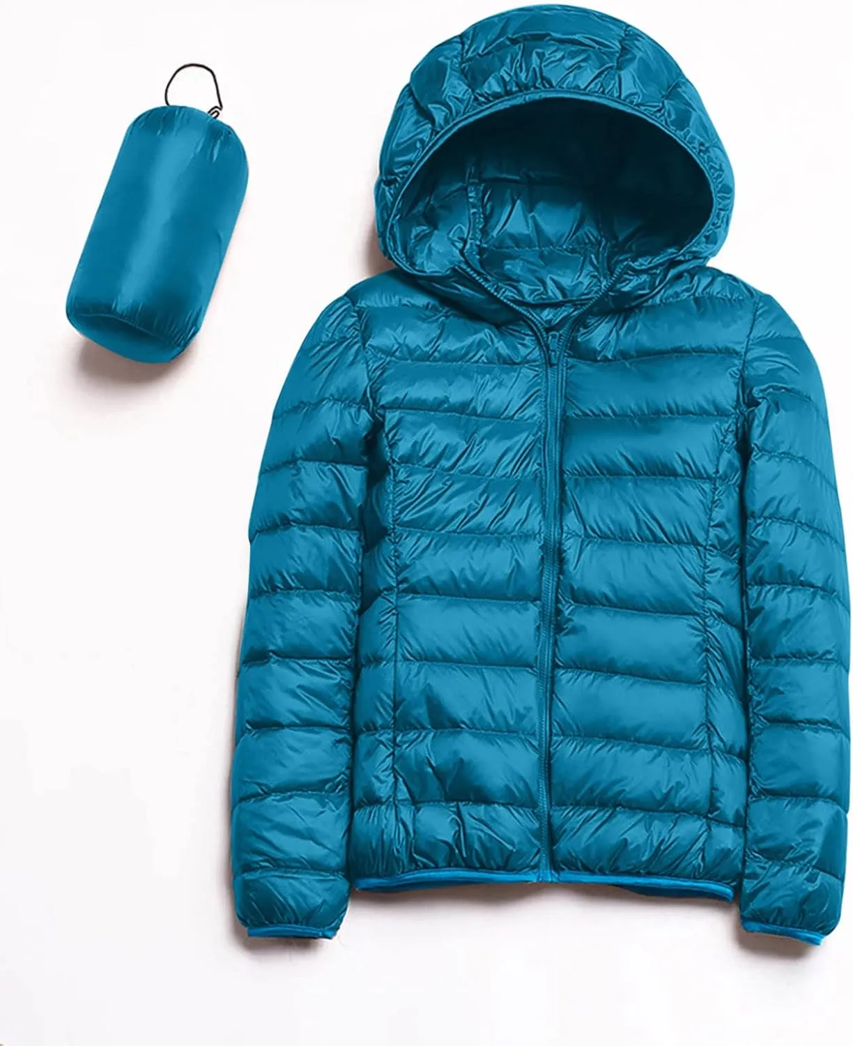 Women's Packable Puffer Jacket Full-Zip Hoodie Down Jacket Lightweight Thermal Travel Outwear Puffer Coat with Pockets
