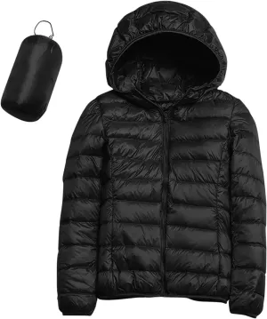Women's Packable Puffer Jacket Lightweight Hoodie Down Jacket Full Zip Quilted Outwear Puffer Coat with Pockets
