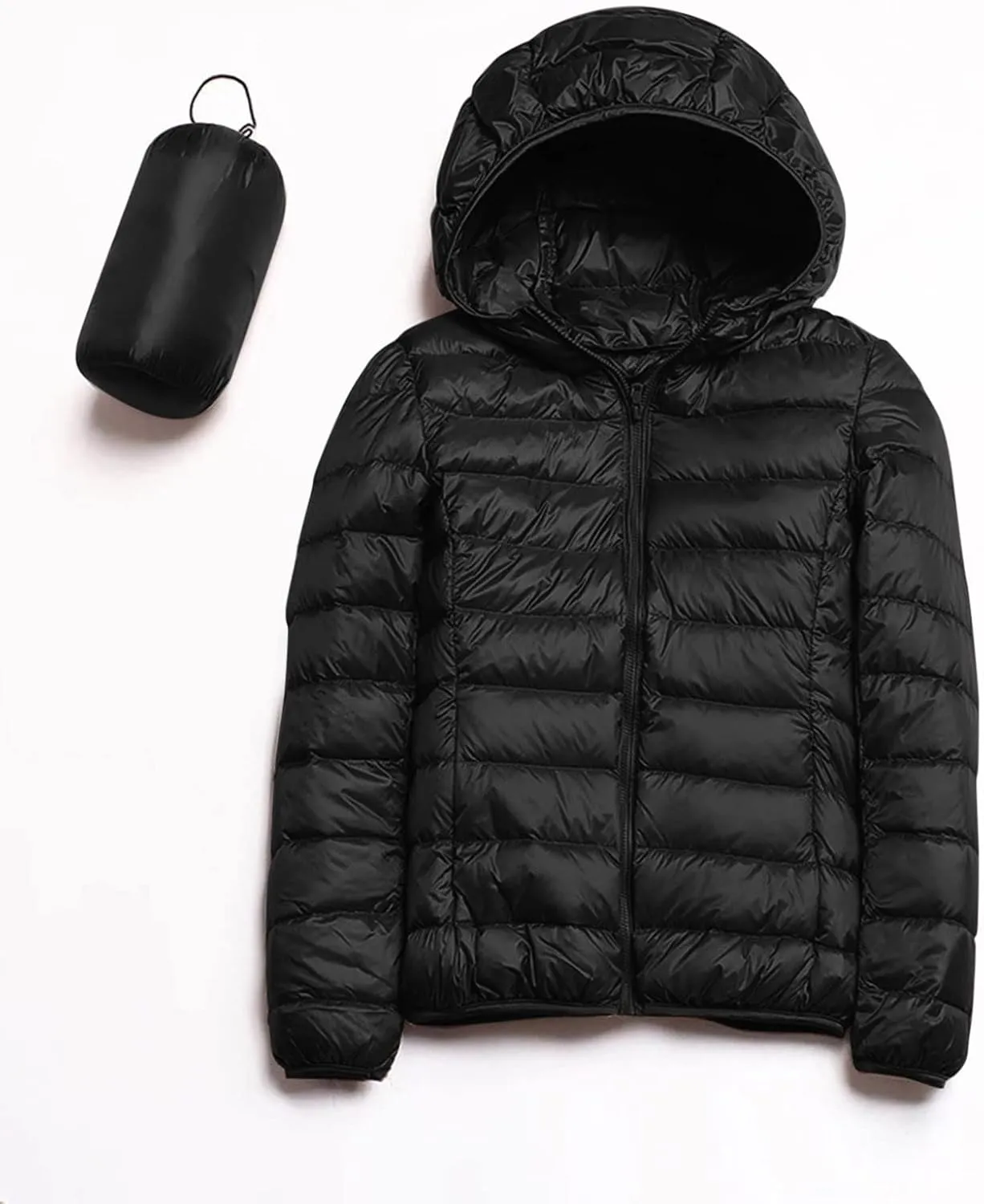 Women's Packable Puffer Jacket Lightweight Hoodie Down Jacket Full Zip Quilted Outwear Puffer Coat with Pockets