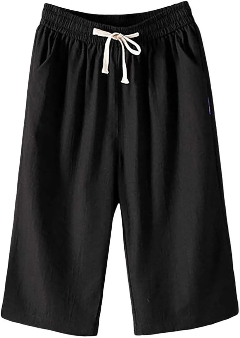 Womens Palazzo Pants Loose Pants Comfy Work Pants with Elastic High Waist Paper Bag Drawstring Pant Summer Wide Leg