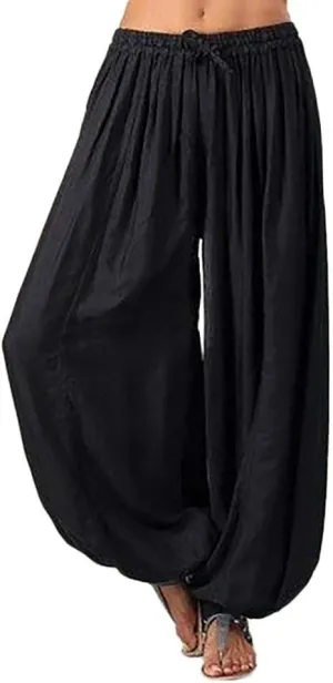 Womens Palazzo Pants Loose Pants Comfy Work Pants with Elastic High Waist Paper Bag Drawstring Pant Summer Wide Leg