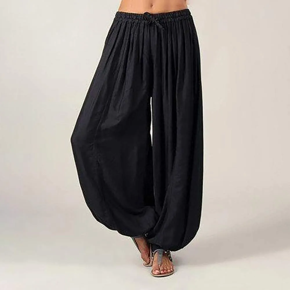 Womens Palazzo Pants Loose Pants Comfy Work Pants with Elastic High Waist Paper Bag Drawstring Pant Summer Wide Leg
