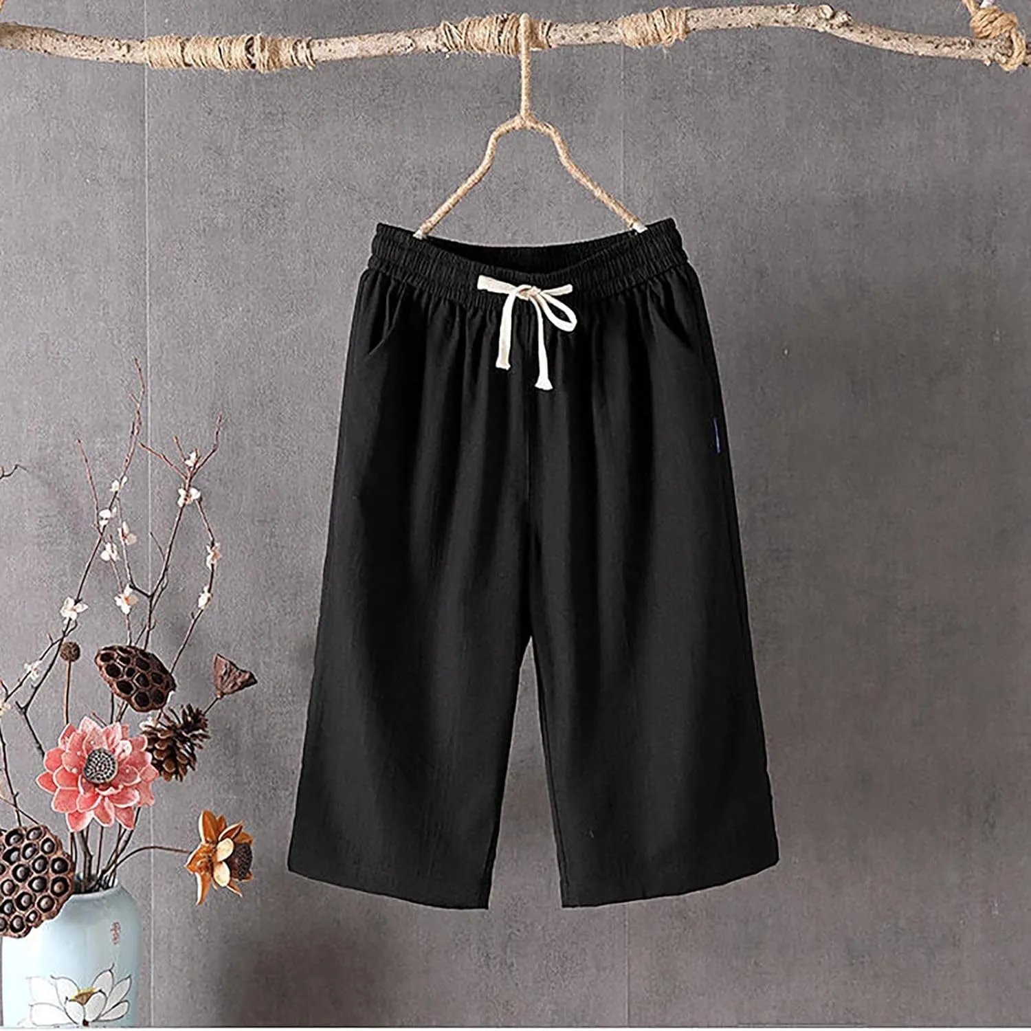 Womens Palazzo Pants Loose Pants Comfy Work Pants with Elastic High Waist Paper Bag Drawstring Pant Summer Wide Leg
