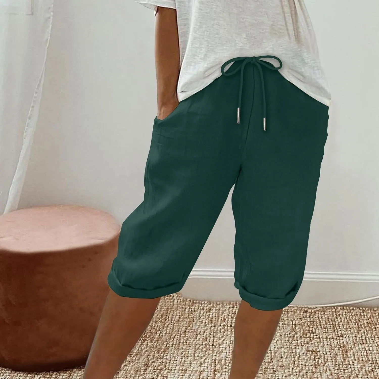 Womens Palazzo Pants Loose Pants Comfy Work Pants with Elastic High Waist Paper Bag Drawstring Pant Summer Wide Leg