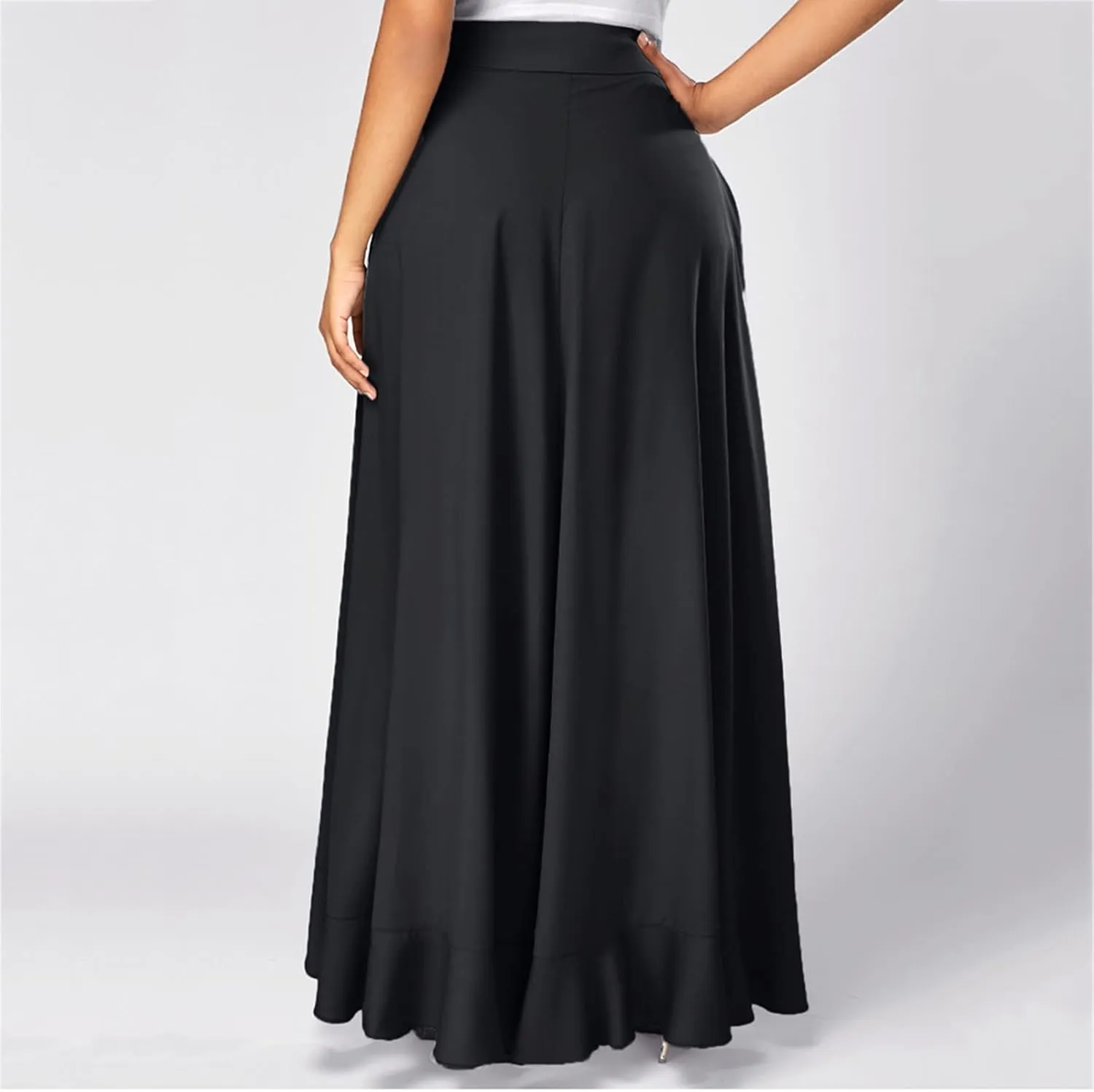 Women's Pants with Skirt Overlay Ruffle Culottes Skirt High Waisted 2 in 1 Pants Skirts Flowy Lace Up Maxi Skirt