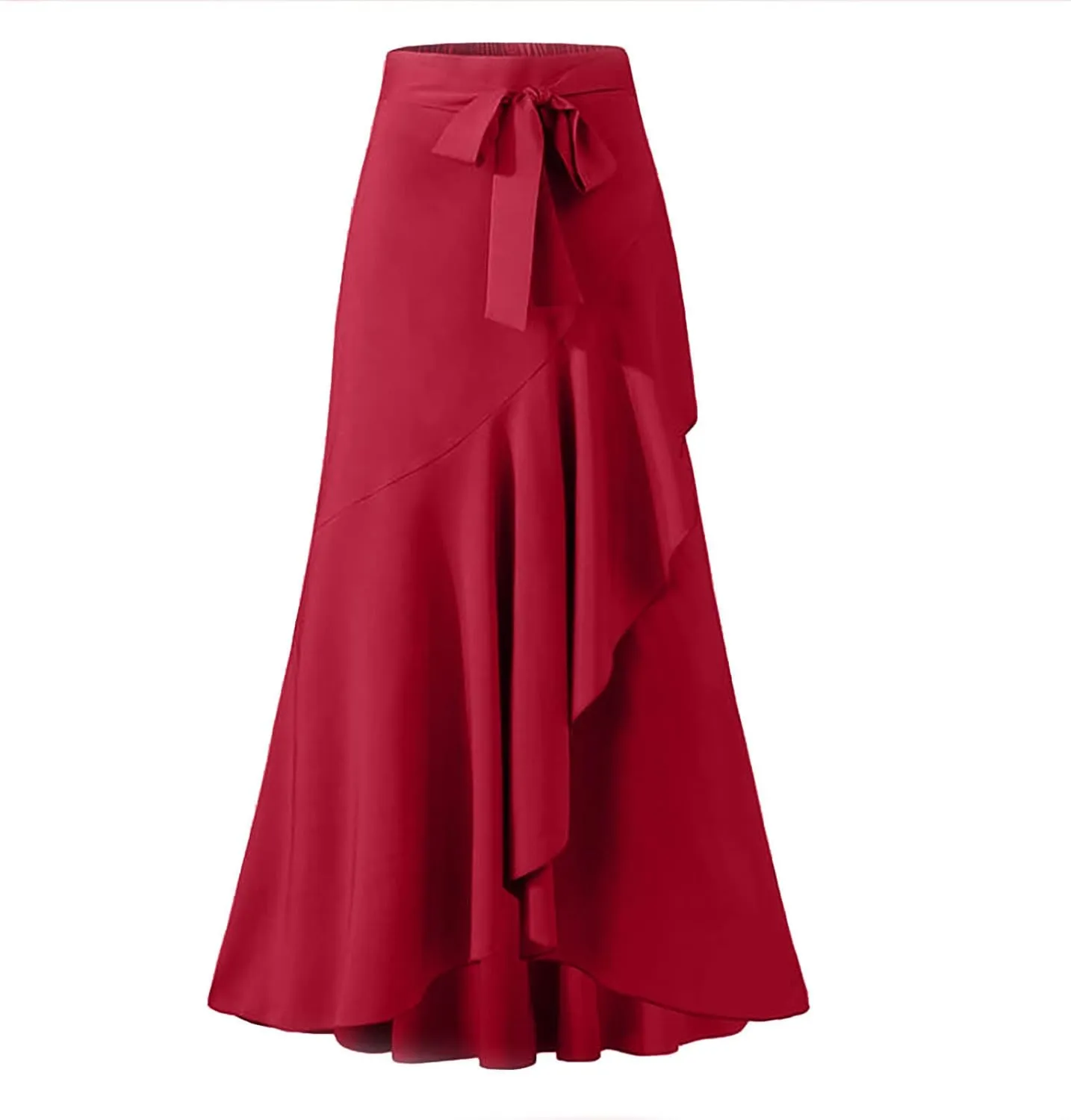 Women's Pants with Skirt Overlay Ruffle Culottes Skirt High Waisted 2 in 1 Pants Skirts Flowy Lace Up Maxi Skirt
