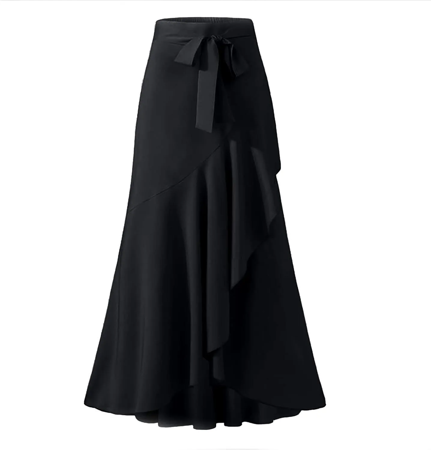 Women's Pants with Skirt Overlay Ruffle Culottes Skirt High Waisted 2 in 1 Pants Skirts Flowy Lace Up Maxi Skirt