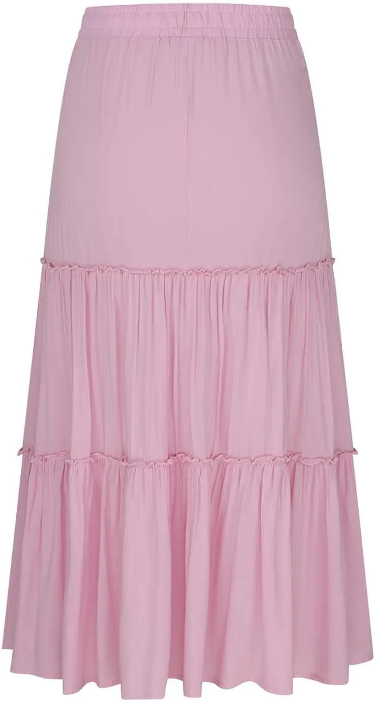 Women's Pleated Summer Maxi Skirts Casual Smocked Layered Tiered Boho Long Skirt High Waist A Line Dress