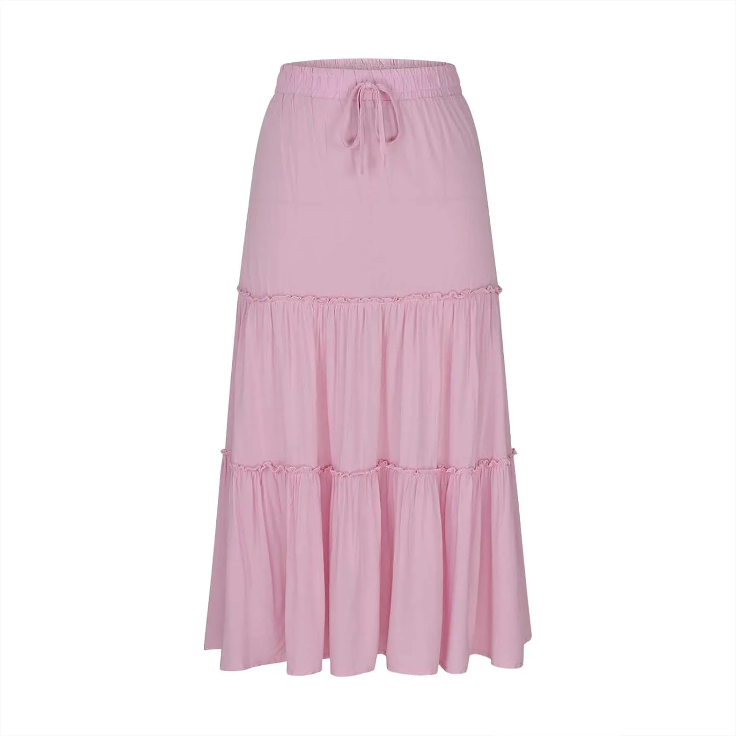 Women's Pleated Summer Maxi Skirts Casual Smocked Layered Tiered Boho Long Skirt High Waist A Line Dress