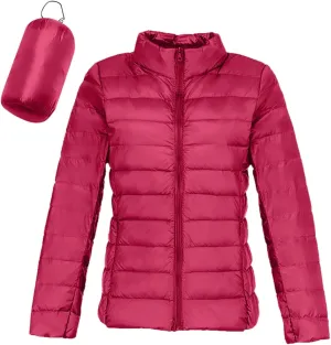 Women's Puffer Jacket Solid Full-Zip Short Winter Warm Down Jacket Windproof Stand Collar Puffer Jackets with Pockets