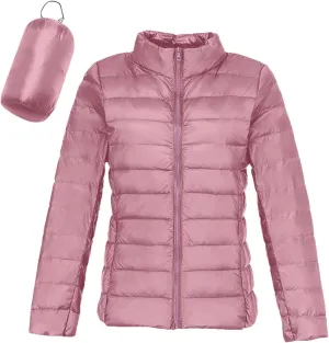 Women's Puffer Jacket Stand Collar Full-Zip Short Windproof Down Jacket Winter Warm Slim Fit Travel Puffer Coat