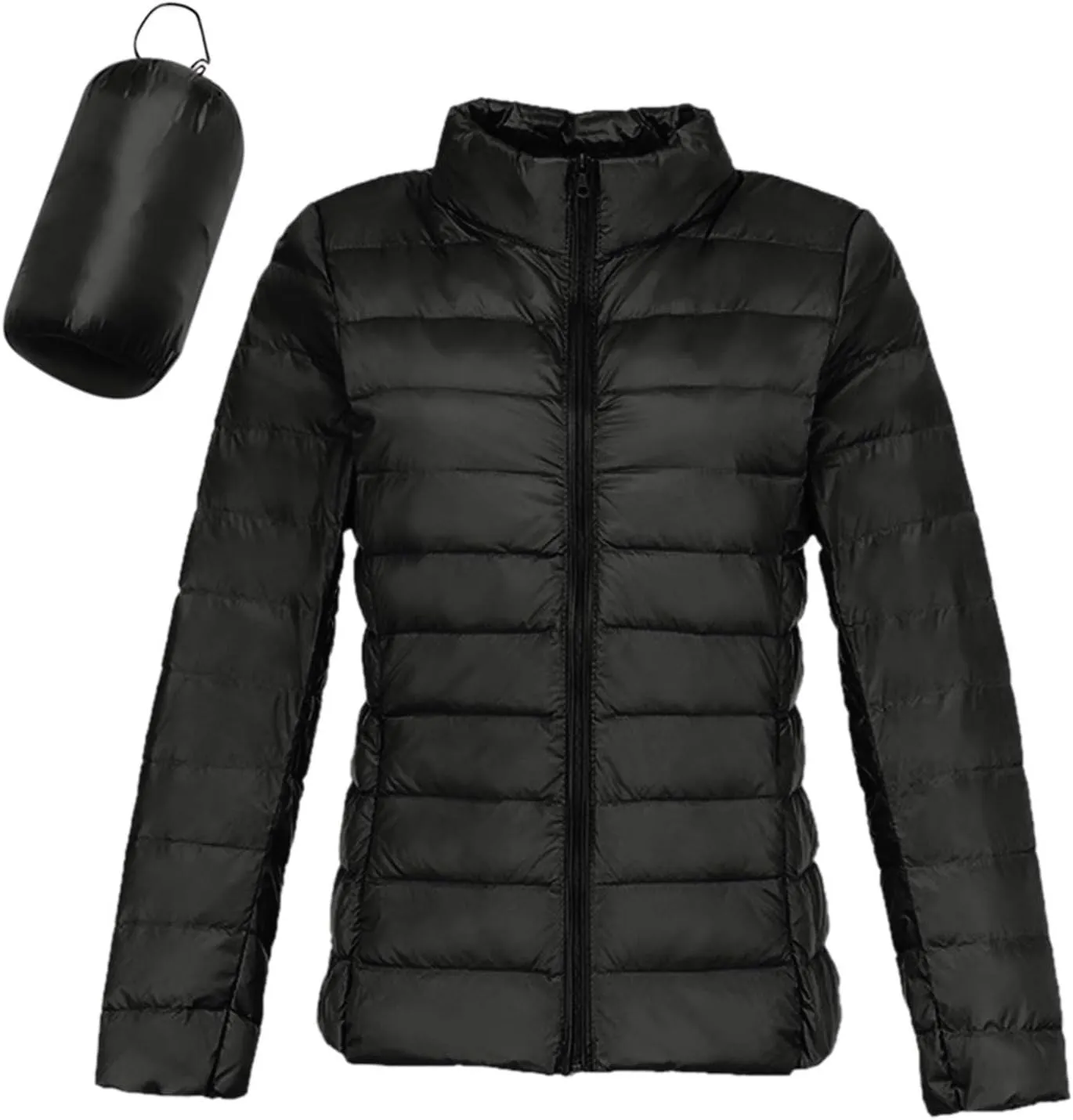 Women's Puffer Jacket Stand Collar Full-Zip Short Windproof Down Jacket Winter Warm Slim Fit Travel Puffer Coat