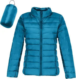 Women's Puffer Jacket Stand Collar Full-Zip Short Windproof Down Jacket Winter Warm Slim Fit Travel Puffer Coat