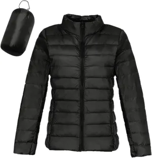 Women's Puffer Jacket Stand Collar Full-Zip Short Windproof Down Jacket Winter Warm Slim Fit Travel Puffer Coat