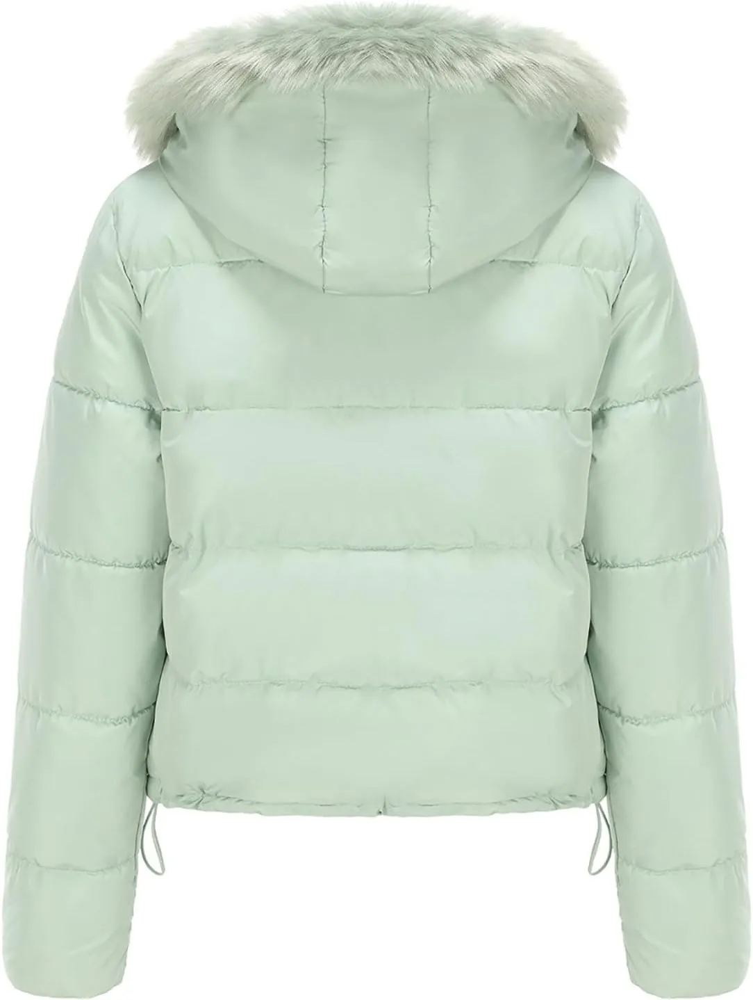 Women's Puffer Jacket Warm Thickened Zip Up Crop Down Jacket Quilted Parkas Faux Fur Removable Hood Outerwear Pockets