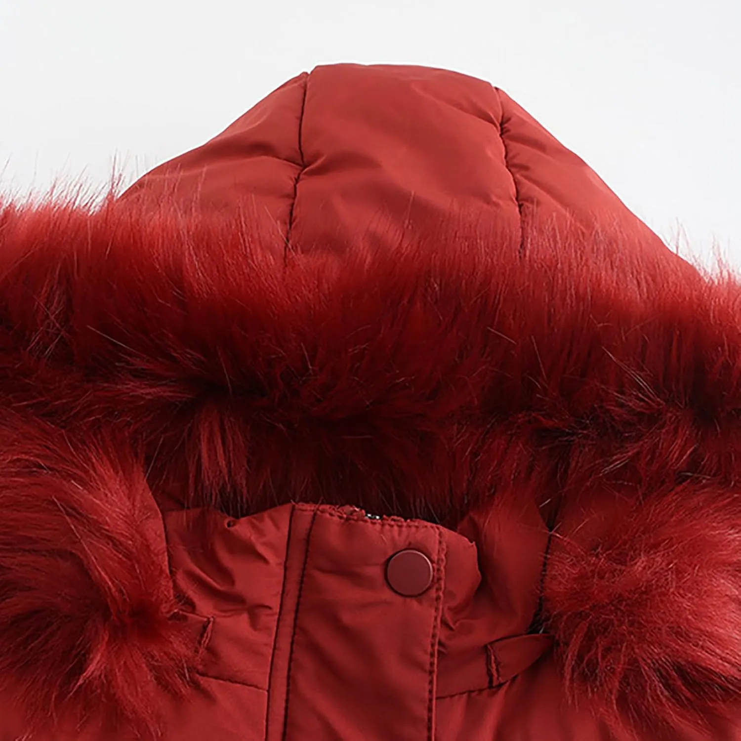 Women's Puffer Jacket Warm Thickened Zip Up Crop Down Jacket Quilted Parkas Faux Fur Removable Hood Outerwear Pockets
