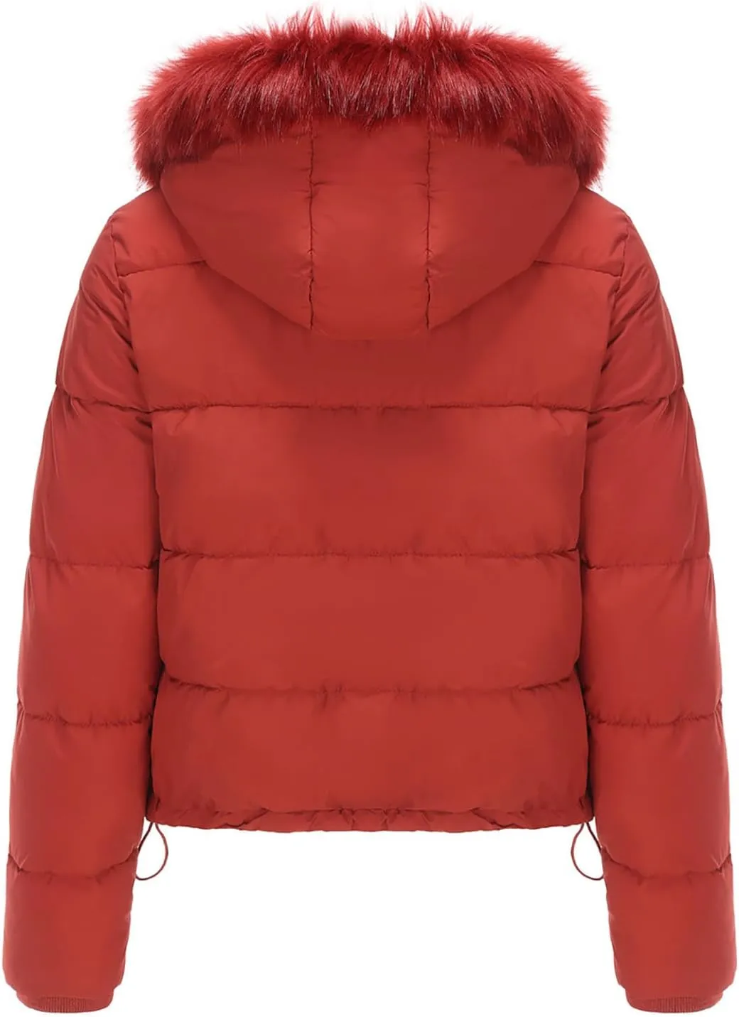 Women's Puffer Jacket Warm Thickened Zip Up Crop Down Jacket Quilted Parkas Faux Fur Removable Hood Outerwear Pockets