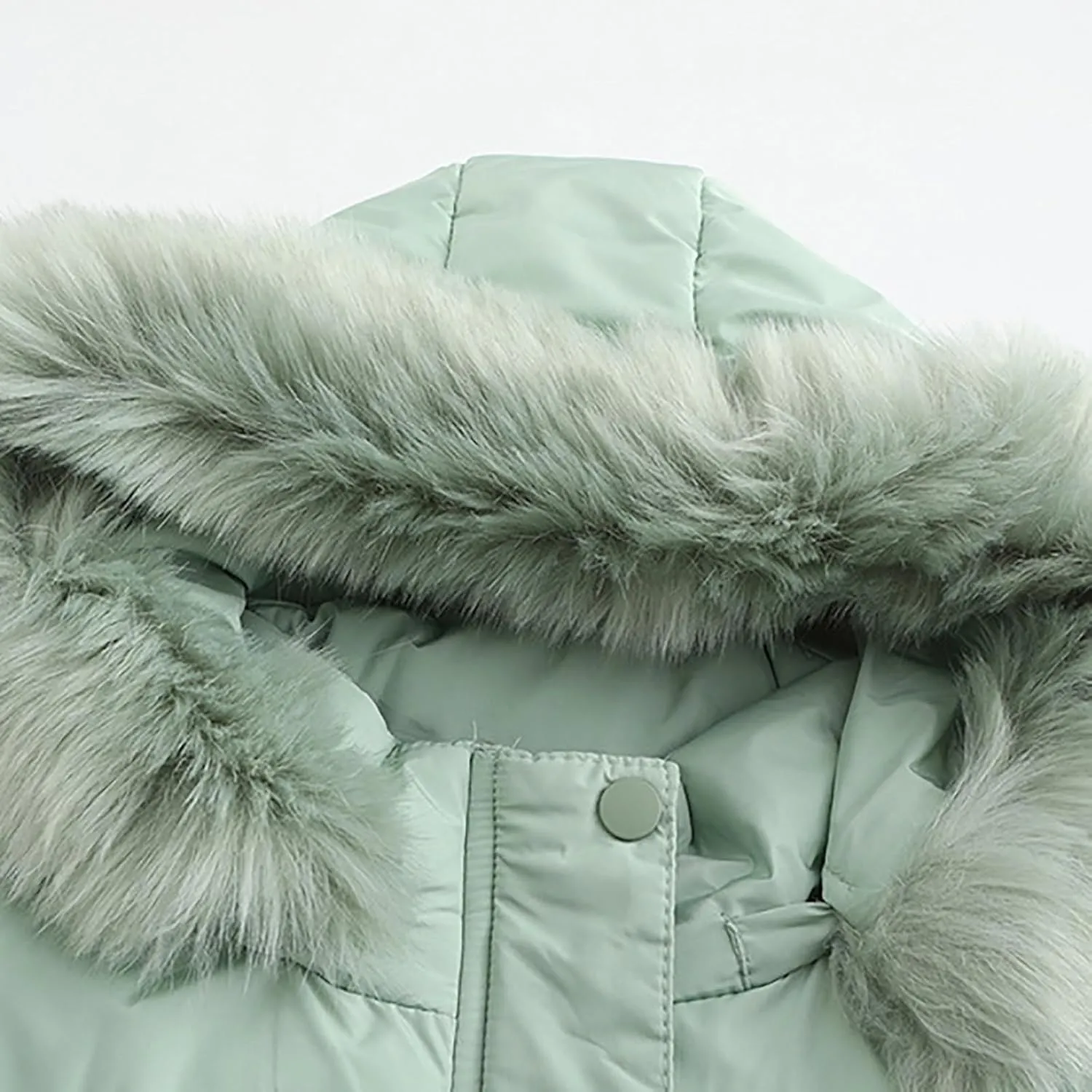 Women's Puffer Jacket Warm Thickened Zip Up Crop Down Jacket Quilted Parkas Faux Fur Removable Hood Outerwear Pockets