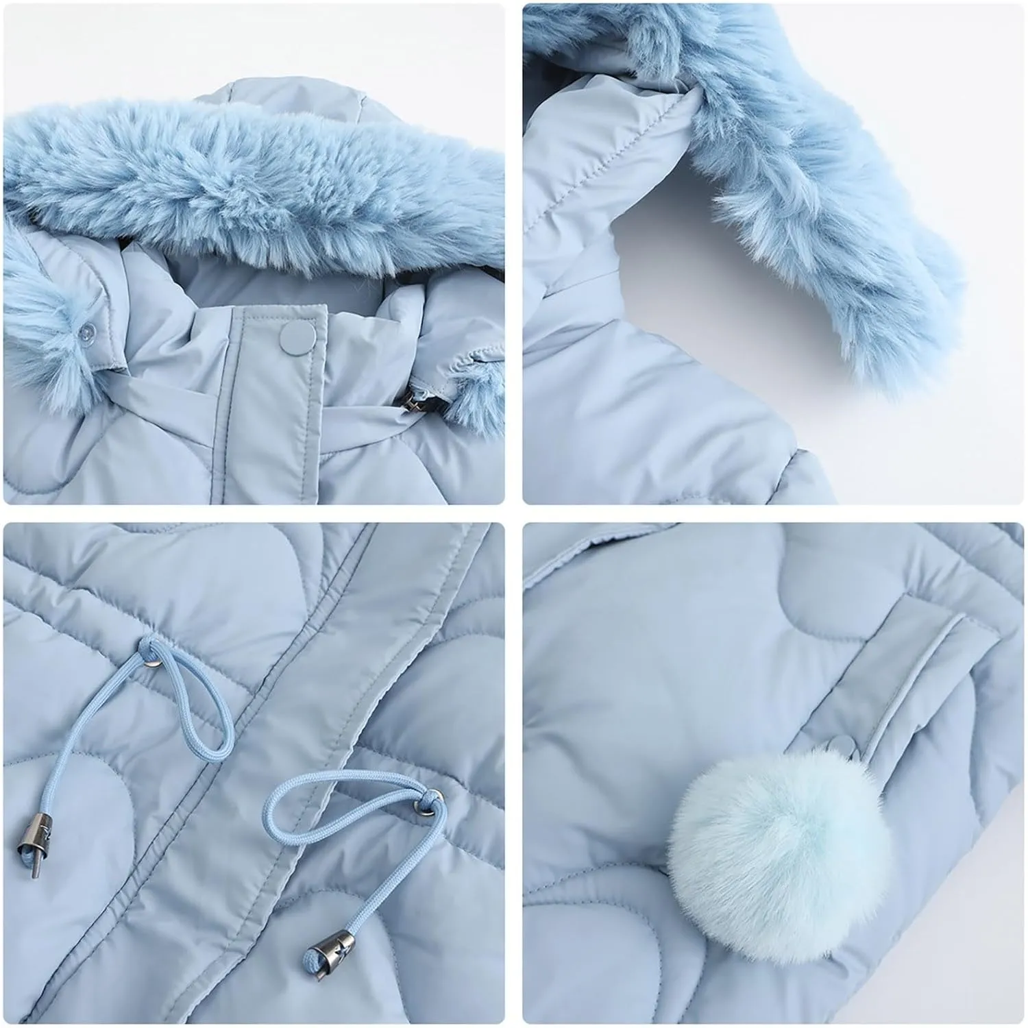 Women's Puffer Jackets Warm Winter Down Coats Long Length Maxi Solid Color Zip Quilted Puffer Jackets with Fur Hood